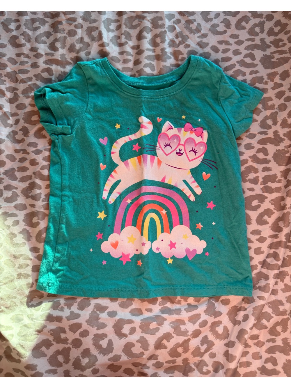 The Children’s Place Girls Teal Rainbow Cat Graphic Tee